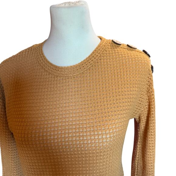 Derek Heart Mustard Textured Knit Cropped Sweater With Button Accents, Medium - Picture 3 of 6